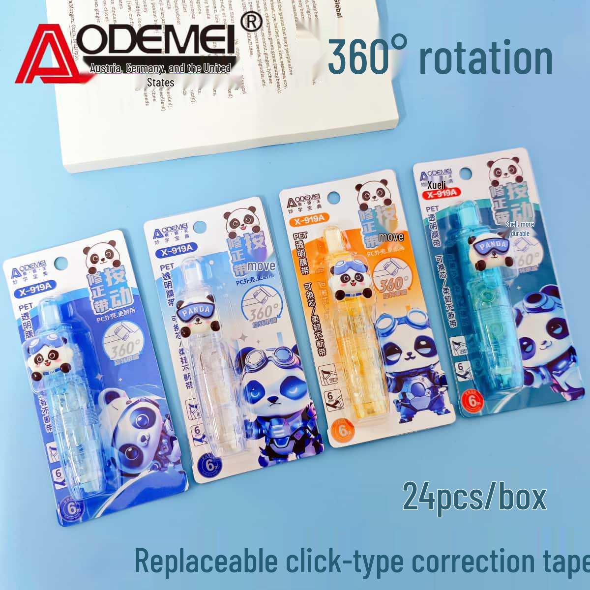 Oudemei 360° Rotating Refillable Correction Tape - Large Capacity Cartoon Design 919A Correction Tape (Refillable)