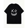 Oversized T Shirt Dress Black Skull Bones Face Print Casual Streetwear Style