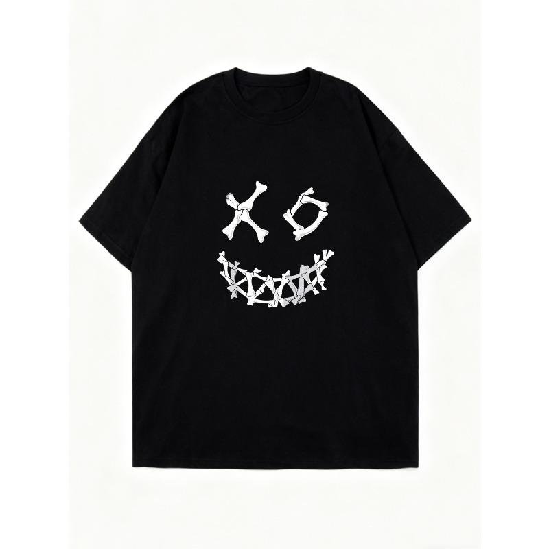 Oversized T Shirt Dress Black Skull Bones Face Print Casual Streetwear Style
