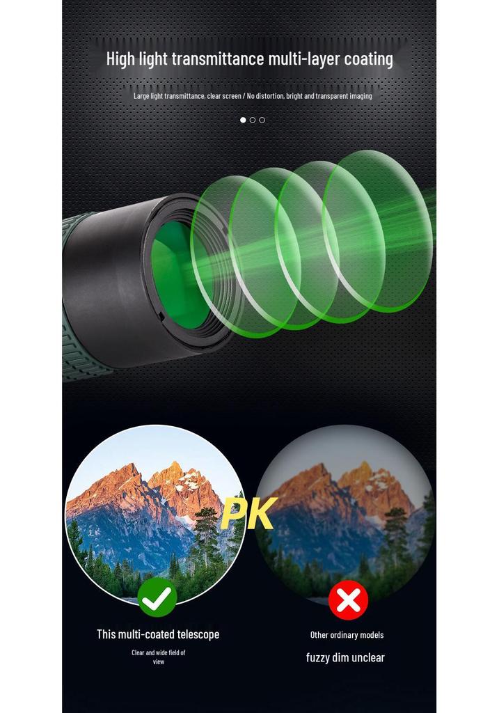 10-500x40 Monocular Telescope: HD, High Magnification, Portable, Military Green for Mobile Photography Outdoors