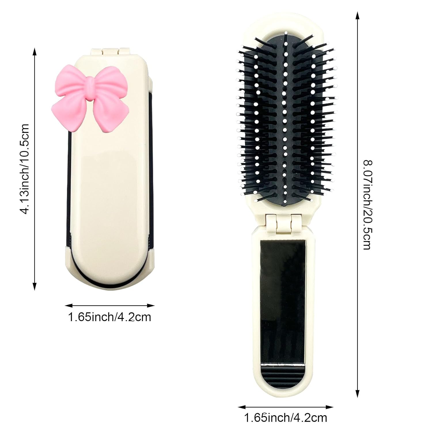 2 шт. дорожная щетка-бант для женщин, складная щетка для волос с зеркалом и гибкой нейлоновой щетиной для женщин и девочек, легкие инструменты для укладки волос