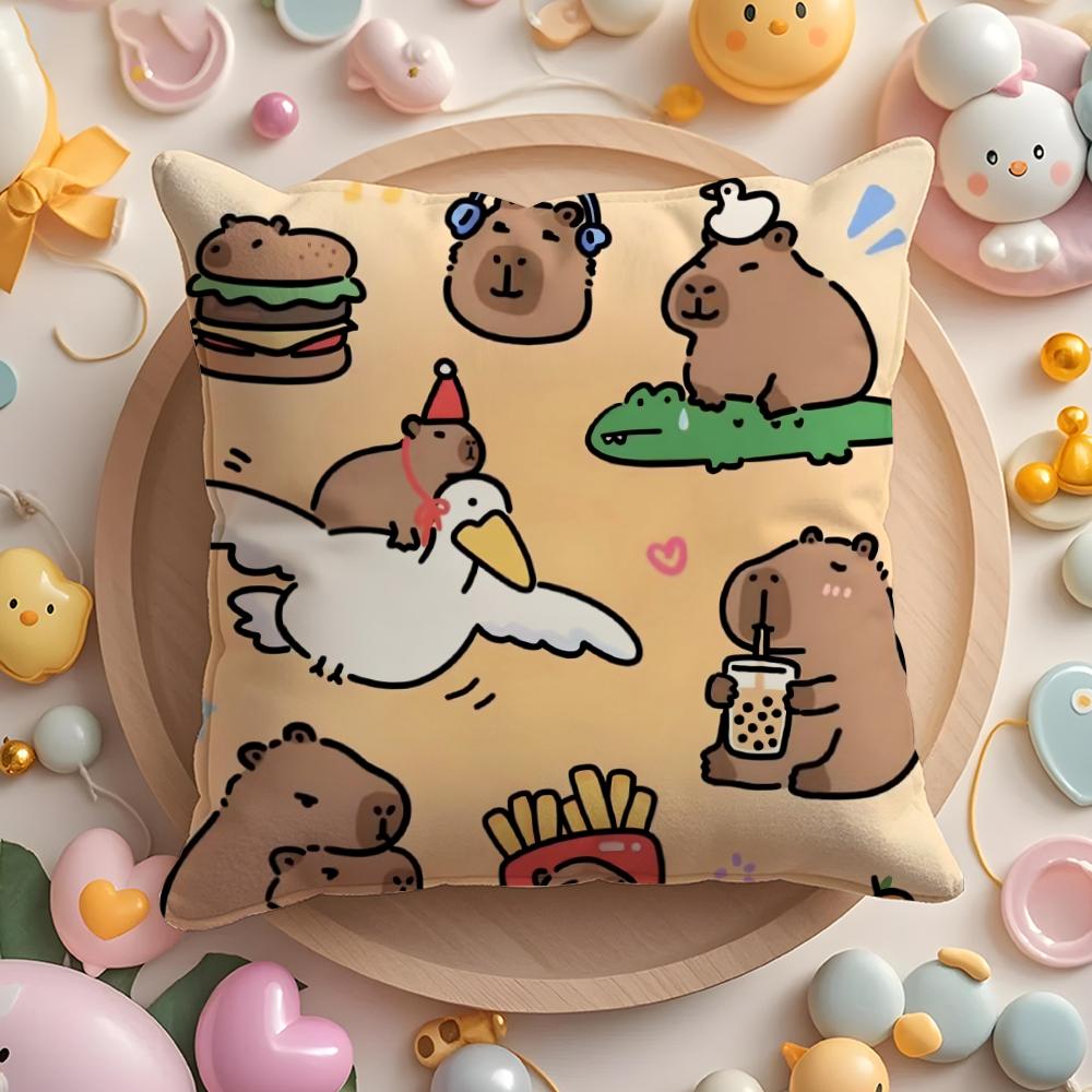 Милая смешная наволочка для подушки Капибара Мягкая плюшевая ткань Двусторонняя печатная наволочка Теплая зимняя наволочка для диванной подушки 30cmx30cm