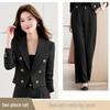 Women's Petite Slim Fit Color Block Suit Set - Light Luxury Style, Flattering Double-Breasted Short Blazer, Professional Wear.