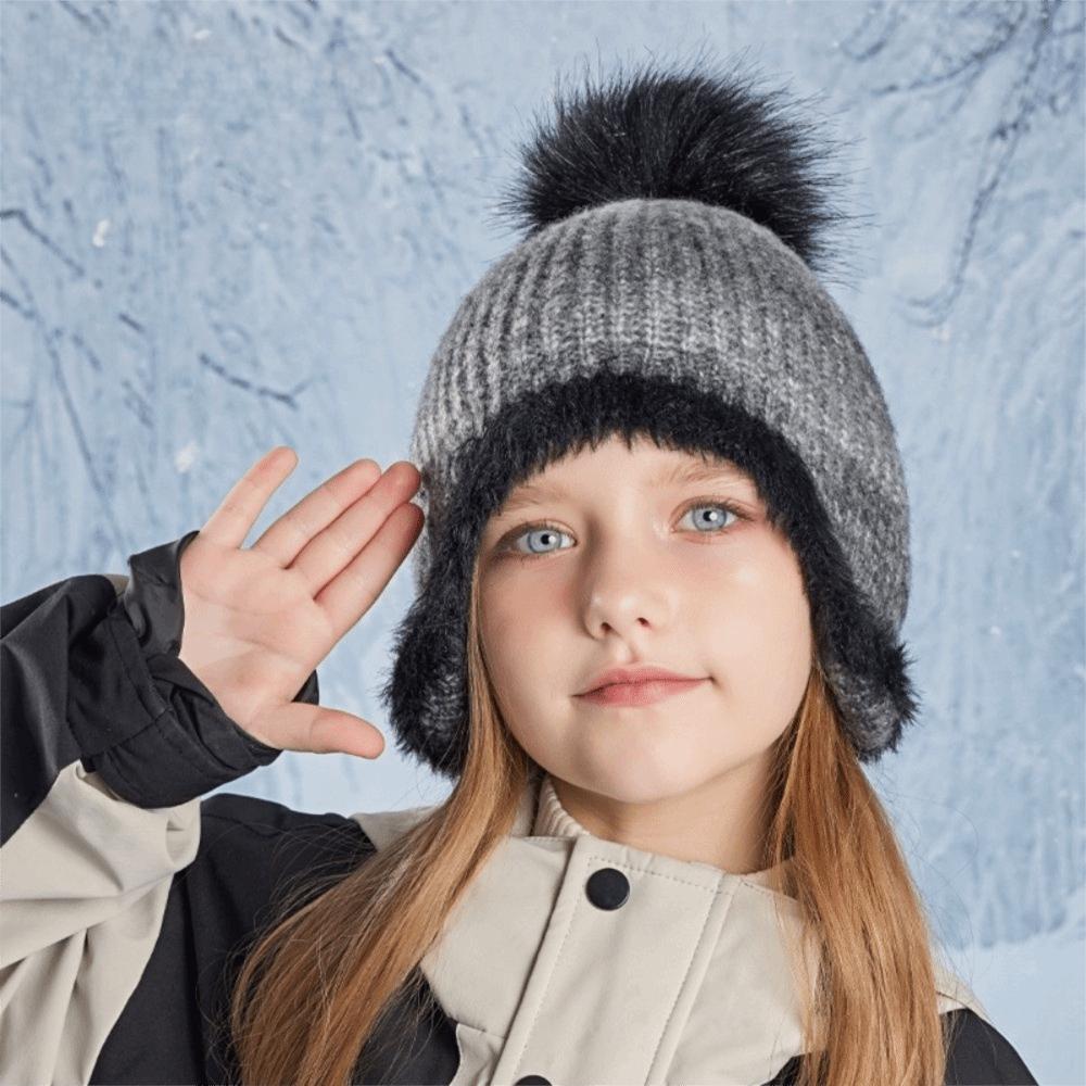 Multicolor Kids Knitted Hat Hairball Beanie Cap Cute Knitted Bucket Hat Autumn