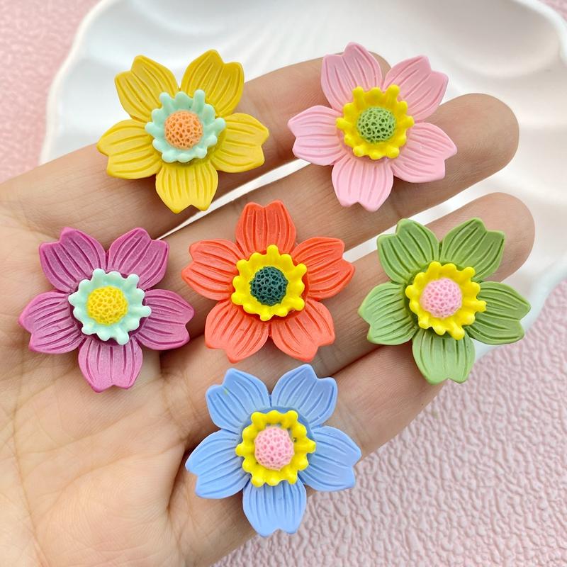 10Pcs New Cute Cartoon Simulated Five Petal Flower Series Flat Back Resin Cabochons Scrapbooking DIY Jewelry Craft Decorat