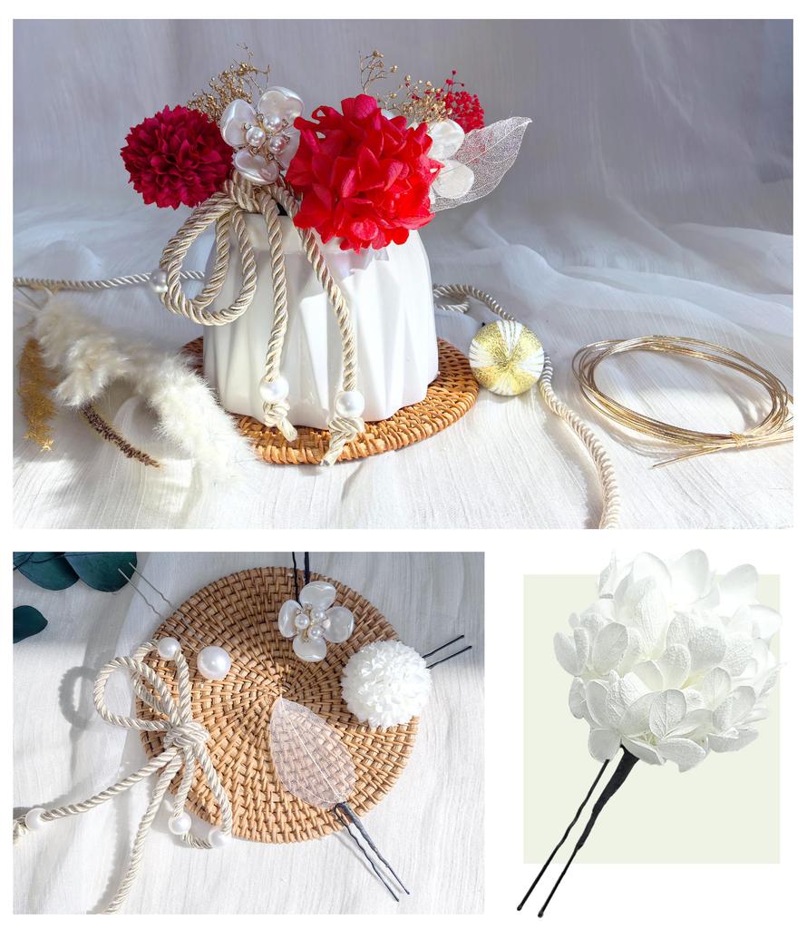 JZOON Ceremony Hair Ornament Colors Dried Breath Flowers for and Artificial Flower Decoration with Wadama and Mizuhiki Handmade with Kumihimo and