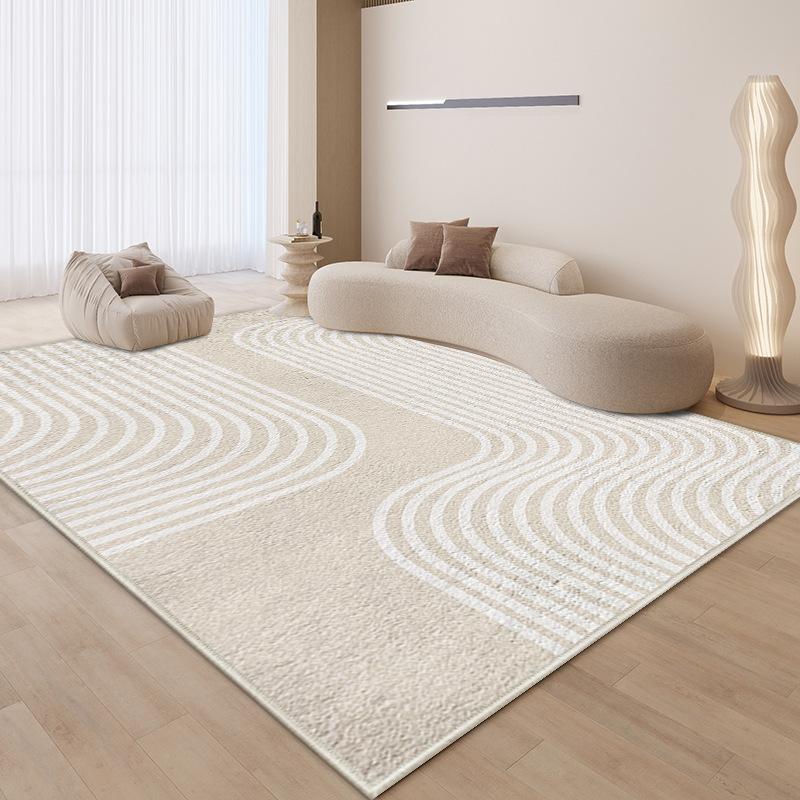 Minimalist Beige Geometric Pattern Rug Anti Slip Wear Resistant Floor Mat For Living Room Sofa Bedroom Home Decor
