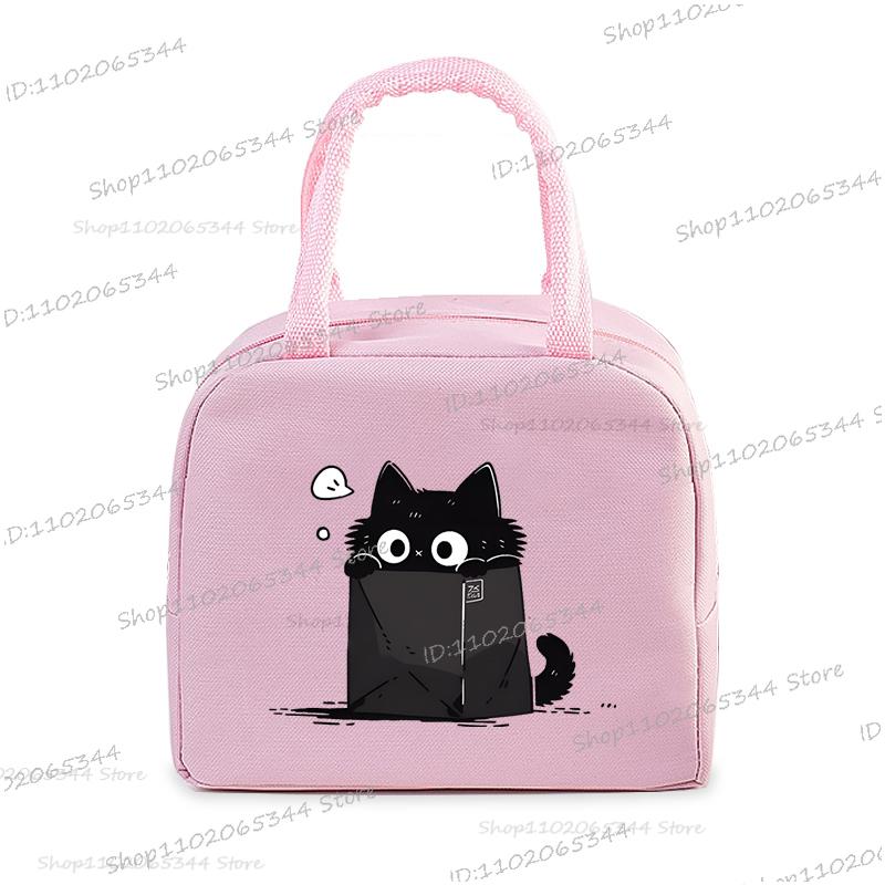 Anime Comic Cat Print Lunch Bag Women And Kids Funny Kitten Graphics Bento Thermal Handbags Thickened Insulation Lunch Box Bag
