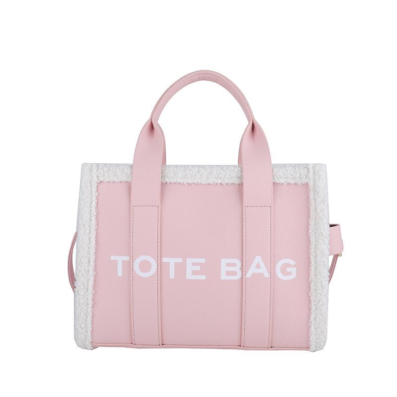

Trendy Letter Plush Handbag Crossbody Bag Casual Quilted Tote Bag Shoulder Bags For Women Birthday Christmas Gifts рожевий