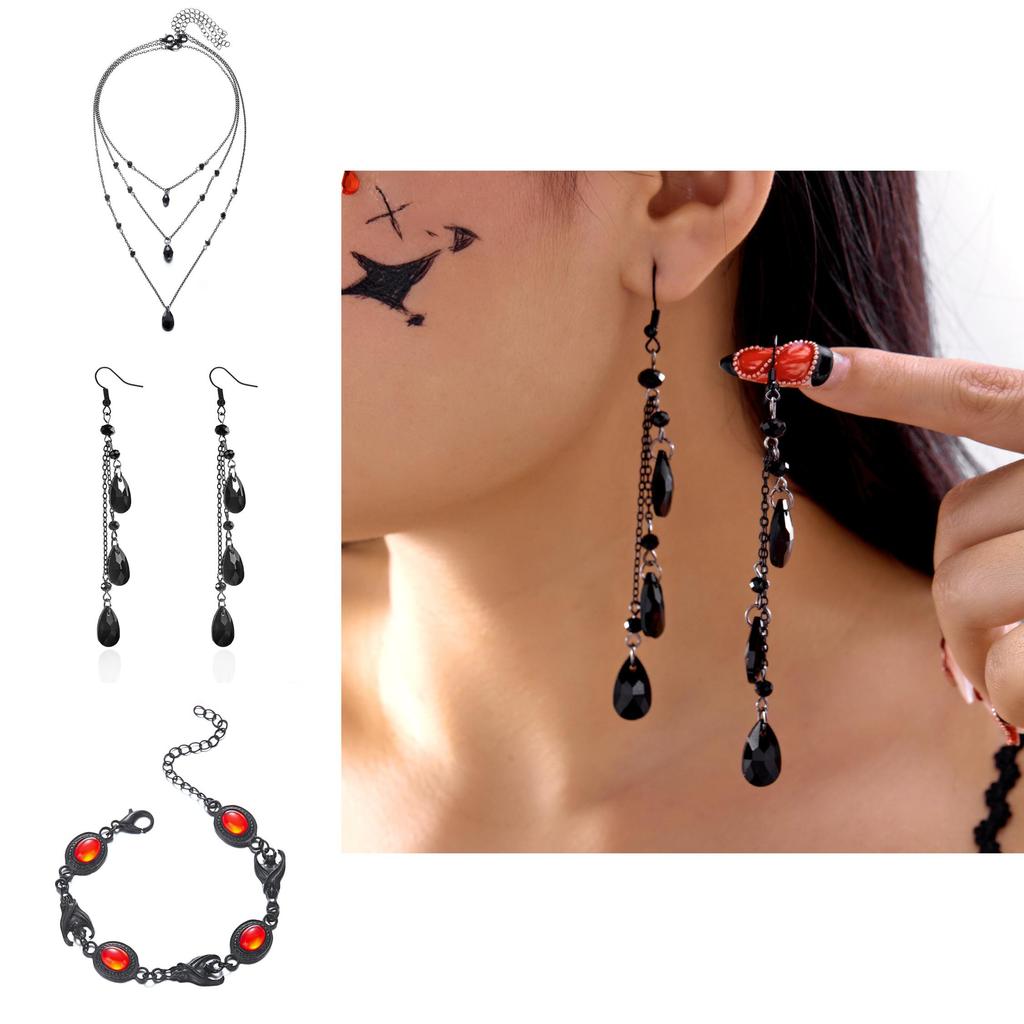 Blood Drop Tassel Bat Pendant Necklace Set With Bat Charm For Men And Women
