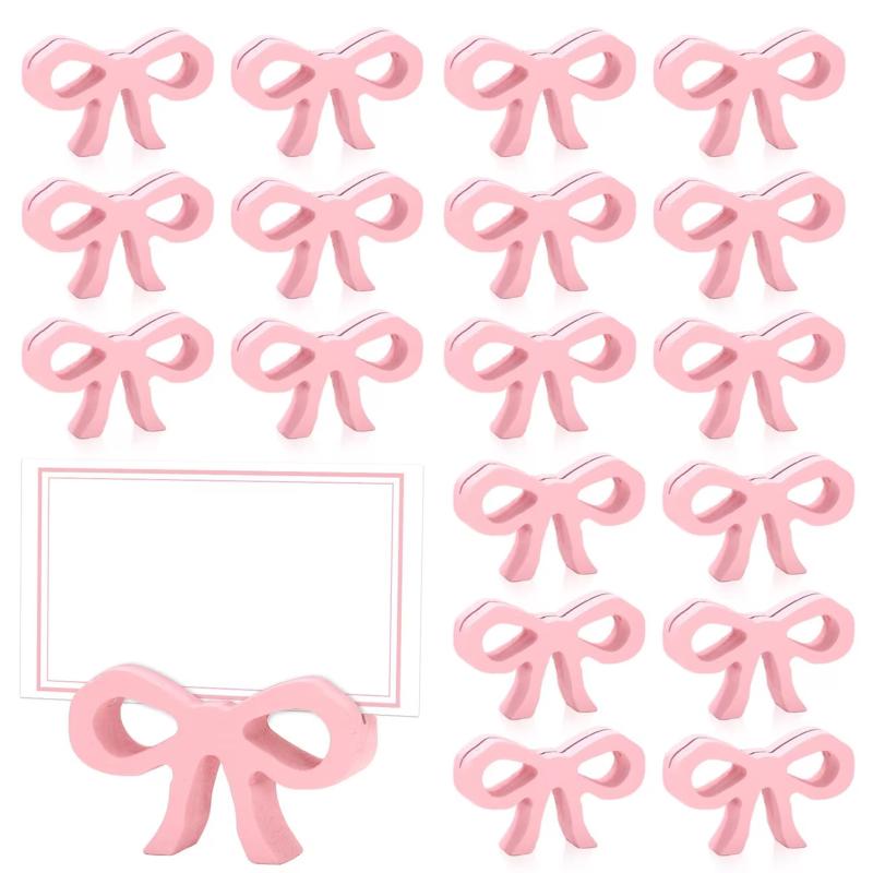 2/4Pcs Pink Bow-Tie Wooden Menu Holders Table Number Holders Cute Business Card Display Stand