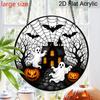 2D Flat Acrylic Halloween Suncatcher Decorative Hanging Ornament, 7.87/11.81inches Ghost House Phantom Bat Pumpkin Design Window Hanging Pendant