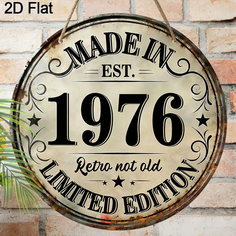 Panneau Rond en Bois Suspendu 2D Plat « Fabriqué en 1976 Édition Limitée Rétro Pas Vieux », Design Rustique Vintage, Cadeau d'Anniversaire pour Hommes et Femmes, Bar Maison Rétro