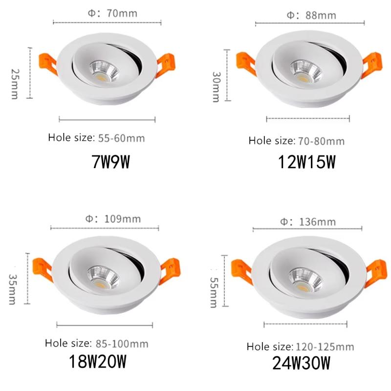 Led Downlight Recessed Ceiling Lamp 7W 12W 18W 24W Dimmable white black Spot Light 360° Adjustable indoor lighting