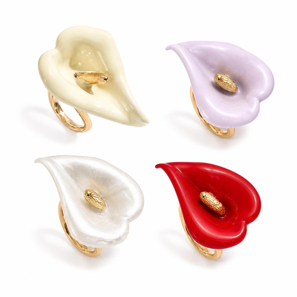 Open Flower Ring Dripping Oil Enamel Finger Jewelry Fashion Accessory Calla Flower Ring Women