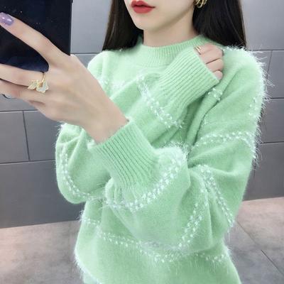 Sweater Women's Round Neck Pullover Knitted Base Sweater Loose Lazy Style Lantern Sleeve Top