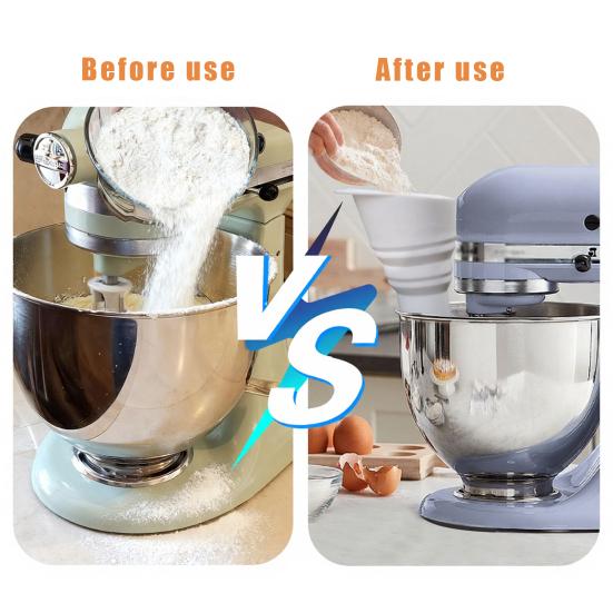 Yousheng Flour Funnel for KitchenAid Mixer Silicone Funnel Attachment for KitchenAid Artisan KSM150 5-Quart Stand Mixer Collapsible Mess-Free Baking