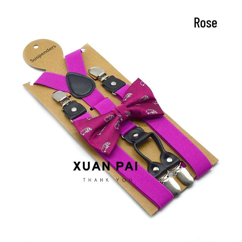 Adult Unisex 4-Clip Elastic Suspenders & Bow Tie Set, Non-Slip, Solid Color, 2.5cm