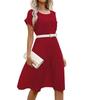 Women's Dresses Solid Color Round Neck Short Sleeve Pleated Dresses Casual Temperament Tunic Dresses