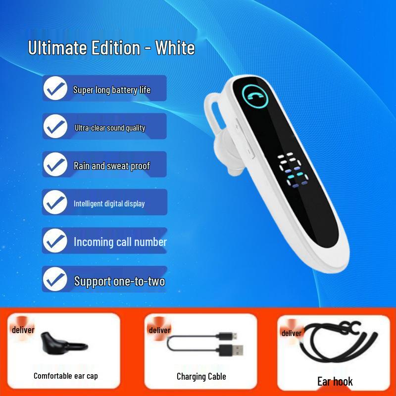 2025 Wireless Bluetooth Single Ear Hook Earphone with Long Battery Life - Ideal for Drivers and Deliveries