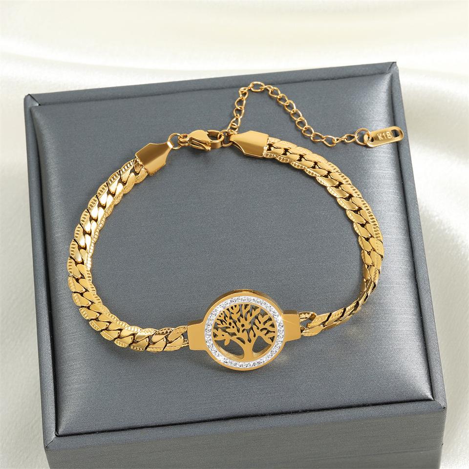 Stainless Steel Tree of Life Bracelet For Women Fashion Gold Plated Wrist Chain Waterproof  Lady Gift
