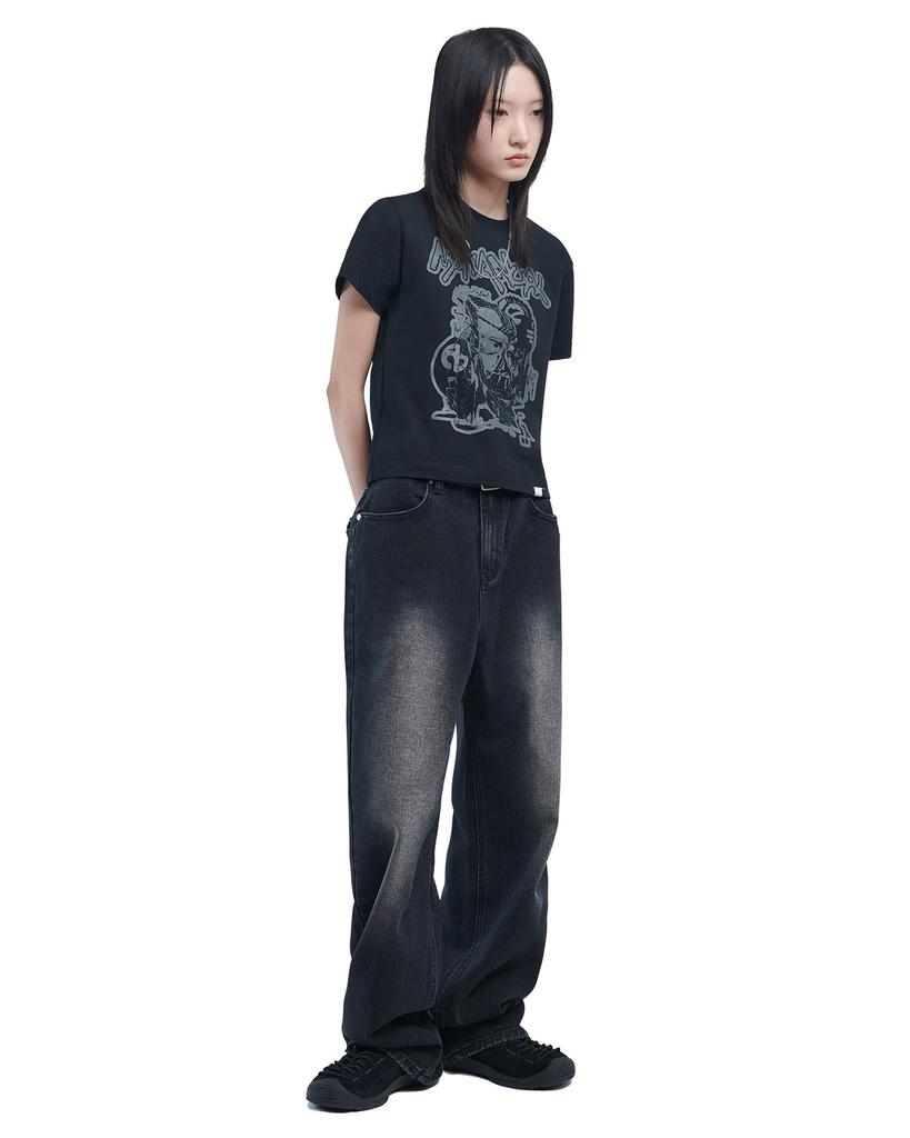 Nomaenyueol Washed Denim Pants - Black