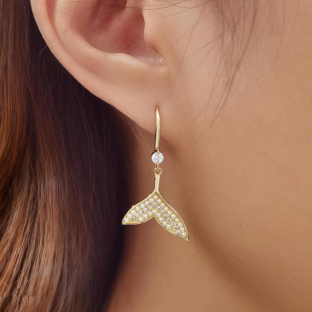 French Retro Zircon Pearl Fishtail Women's Earrings