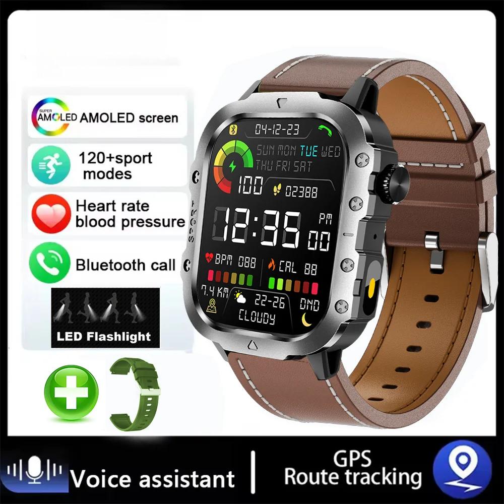New For Android Military Smart Watch Men Flashlight Heart Rare Waterproof Outdoor Sports Tracker Wireless Calling Smartwatch