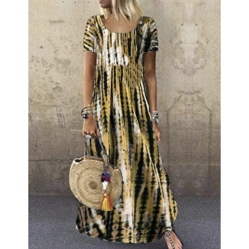 

Платье GMXIA с круглым вырезом и коротким рукавом, с принтом тай-дай, свободное, длинное, большие повседневные платья XXXXXL жёлтый