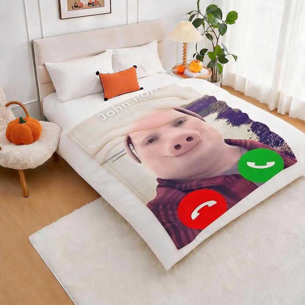 John Pork Funy Throw Lightweight 240G Flannel Blanket Soft Skin-Friendly For Summer Cooling