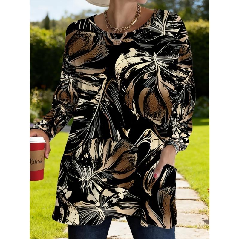 Women'S Plus Size Long Sleeve Top with Pockets Fashionable And Casual Women'S Clothing Suitable for Daily Outings