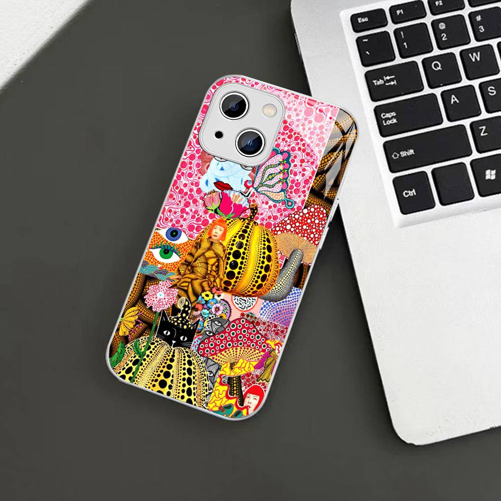 Art Y-Yayoi KusamaS Tempered Glass For Iphone 14 13 12 11 Pro Mini XS MAX 14Plus X XS XR Cover