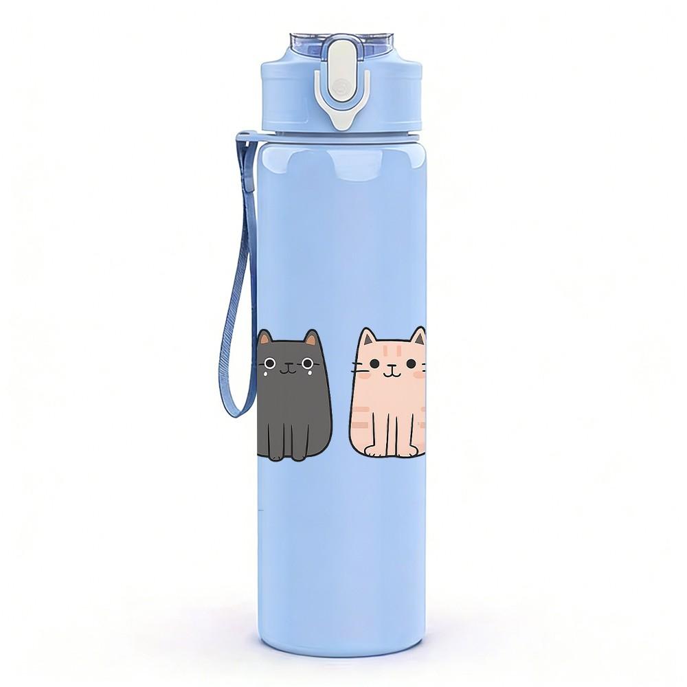 1PC Three Minimal Cat Faces 750ml Color Plastic Sports Water Bottle Leakproof Flip Straw Lid Suitable for Sports Office Home Use