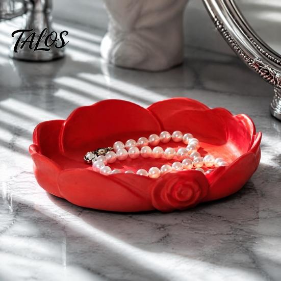 Delicate Rose Shaped Dish Jewelry Storage Tray, Decorative Plastic Trinket Dish, 3D Small Item Container Printed Desktop Organizer for Earrings