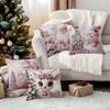 Pink Christmas Theme Pillowcase Printed Polyester 45X45Cm Throw Pillowcover Decorative Sofa Cushion Pillowslip Home Decor