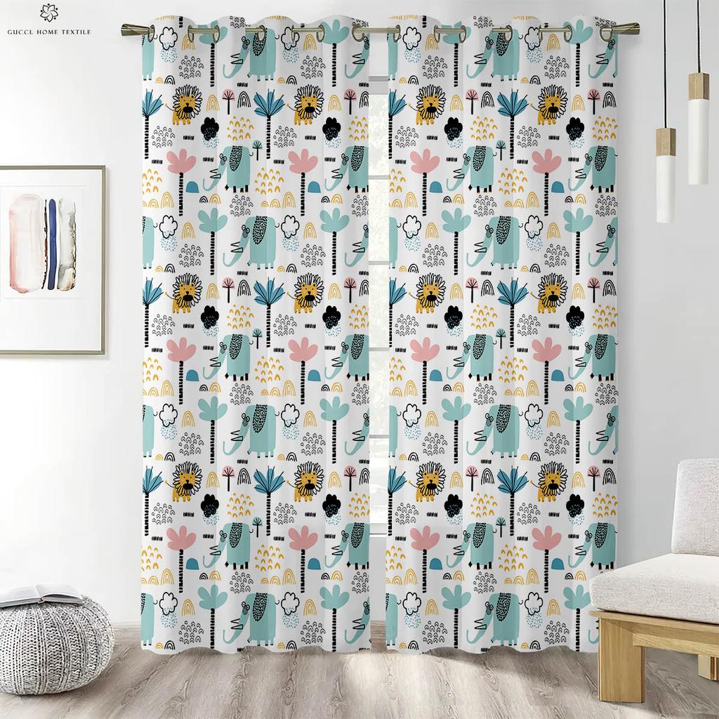 Forest Animal Care Cartoon Printed Curtains Suitable for Bedroom Living Room Children's Room Decorative Curtains Home Decoration