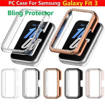 Bling PC Hollow  Case For Samsung Galaxy Fit 3 Samrt Watch Strap Diamond Crystal Bumper Protective Cover Screen Protector Fit3