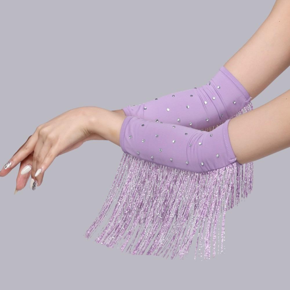 

Жіночі рукавички для виступів з інкрустацією стразами, напульсники з бахромою та стразами