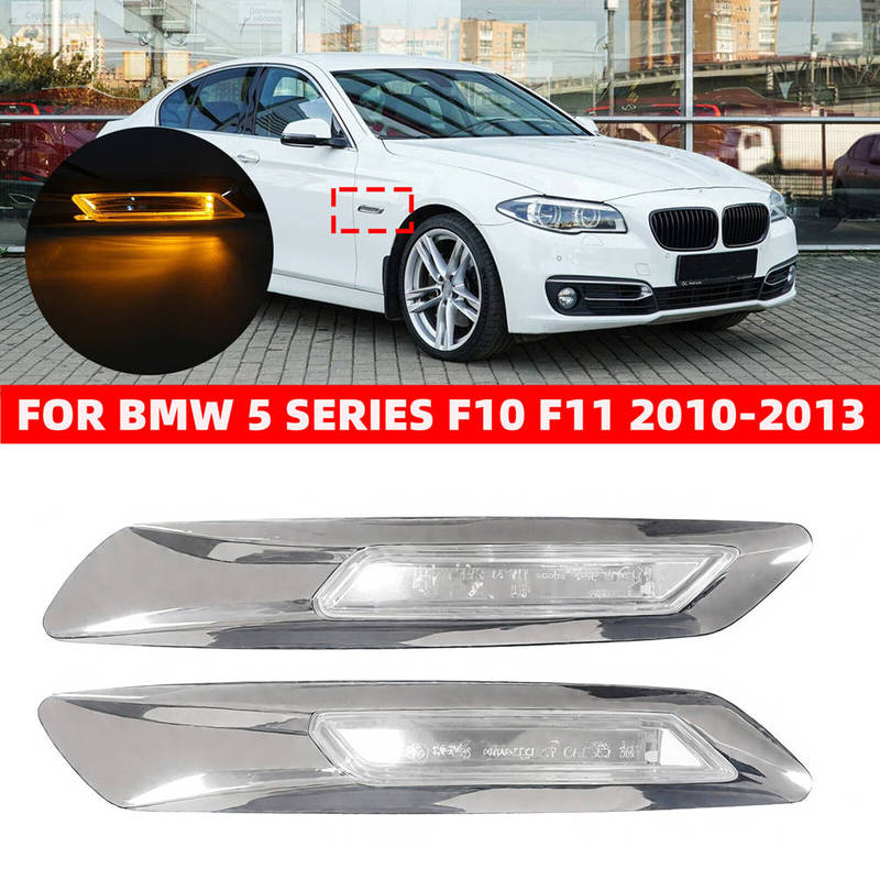 2pcs Door Side Indicator Turn Signal Light 63137154167 63137154168 Gloss Black Chrome For BMW 5 Series F10 F11 2010 2011 2013