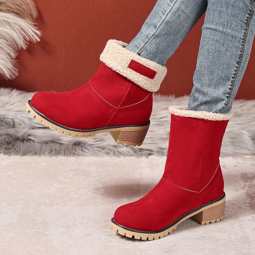 Winter New Thick-heeled Fleece Thickened Snow Boots for Women Plus-size Warm Boots Cotton Shoes for Women