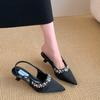 Fashion New Style Women' French Fashion Temperament Pointy Rhinester After Empty Sandals Women Side Air Stiletto Heels Zapatos Mujer