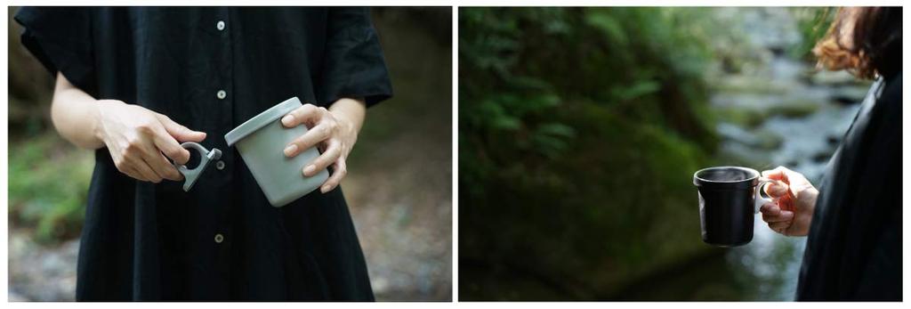 Ovject Camping Outdoor Made in Japan Mug Cup Enamel with Lid Hook Mug 360ml Detachable Handle White White O-EFM-WHWH