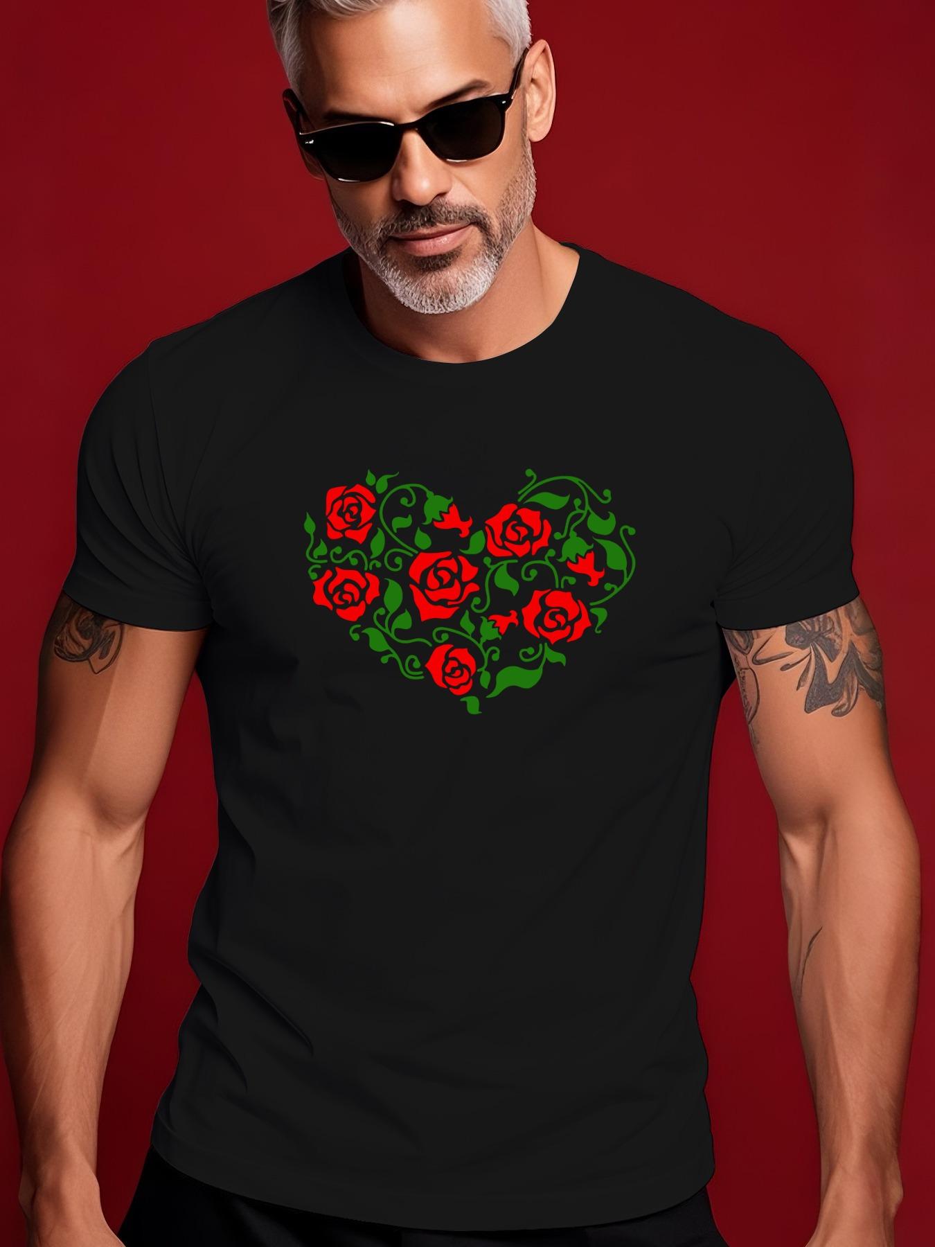 Rose and English Letter Graphic Summer Casual Crew Neck S... XXXL