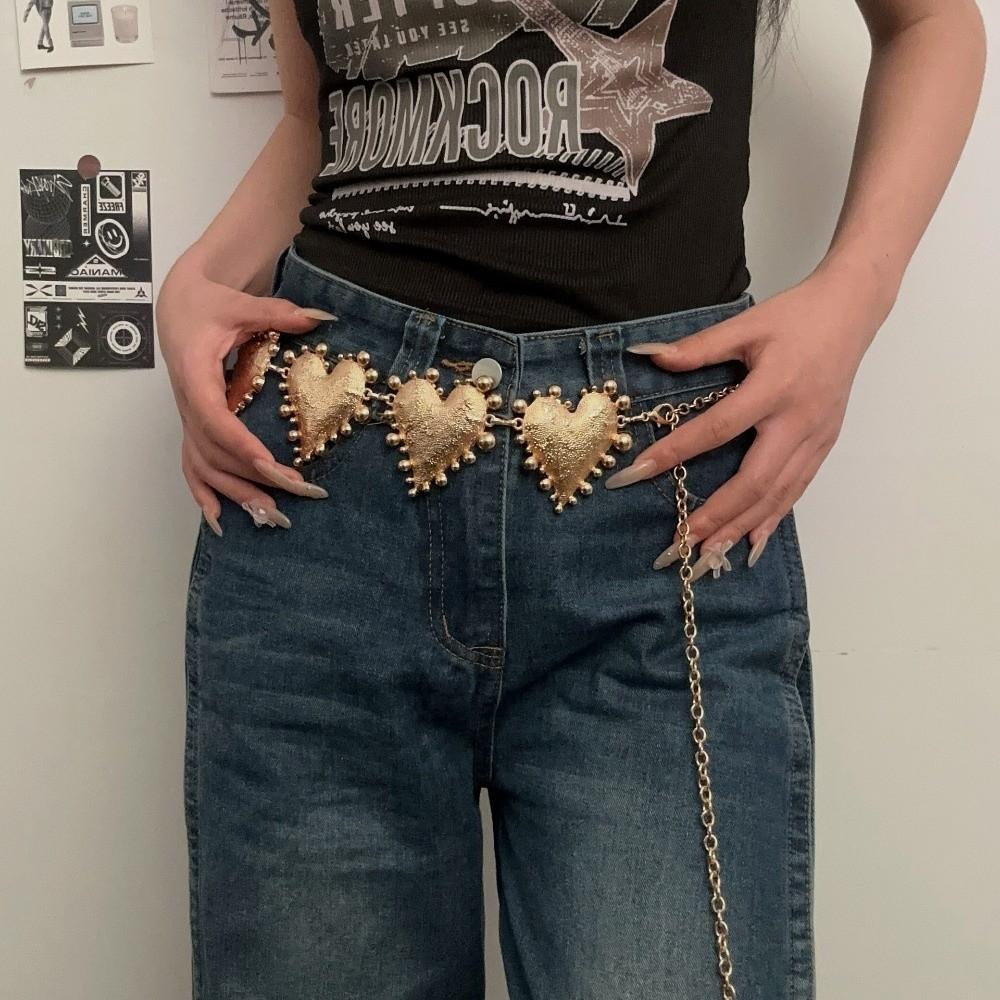Jeans Decor Heart Chain Waistband Punk Adjustable Belt Fashion Zinc Zinc Alloy Waist Chain  Streetwear