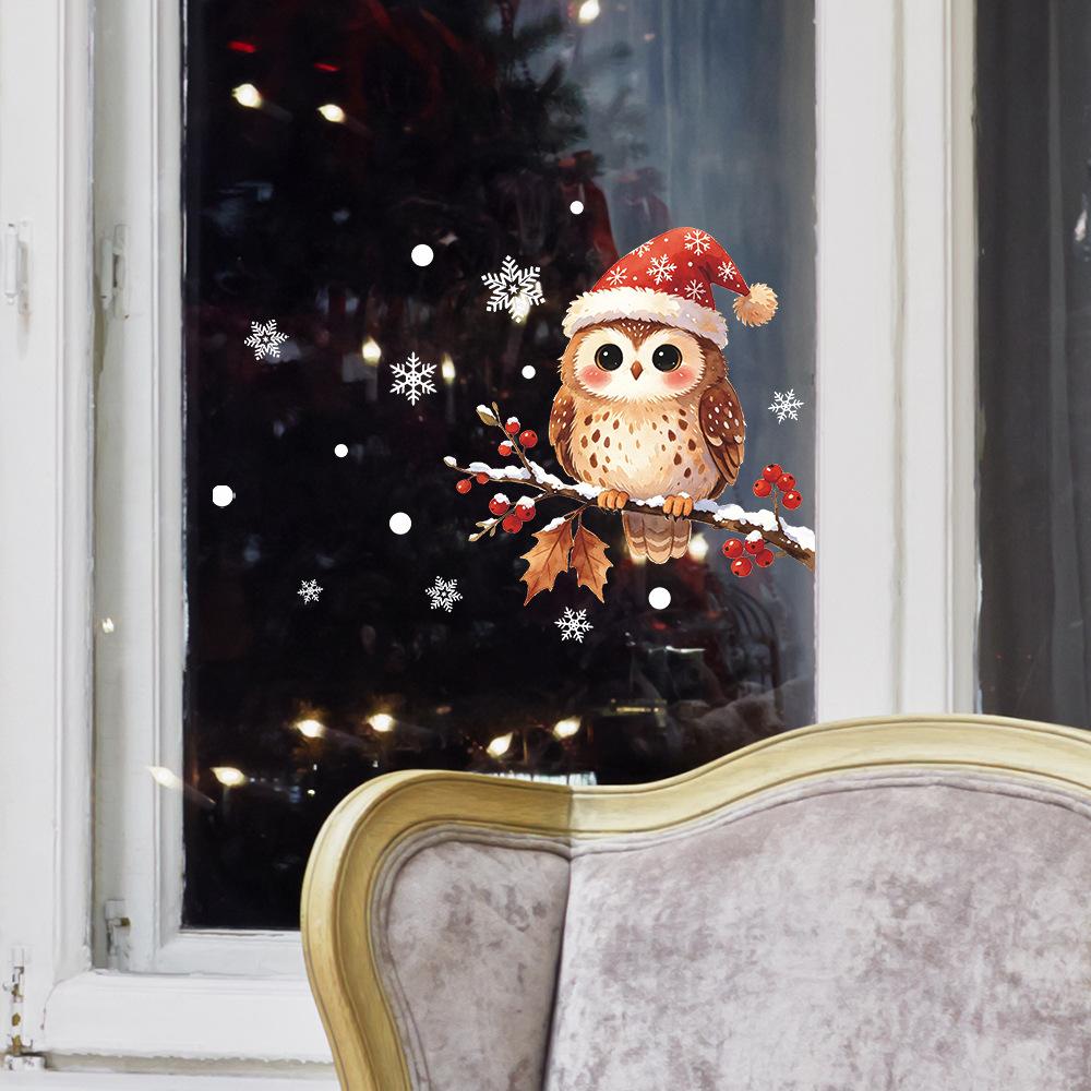 Painted Tree Branch Owl Snowflake Polka Dot Balcony Glass Window Beautification Window Sticker
