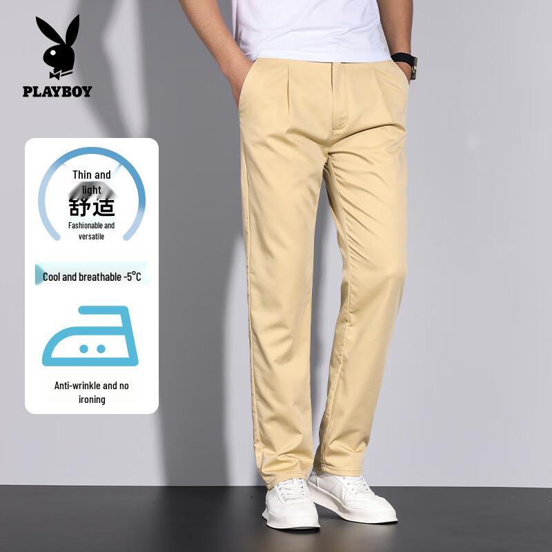PLAYBOY Men s Lightweight Business Casual Straight-Leg Pants 36