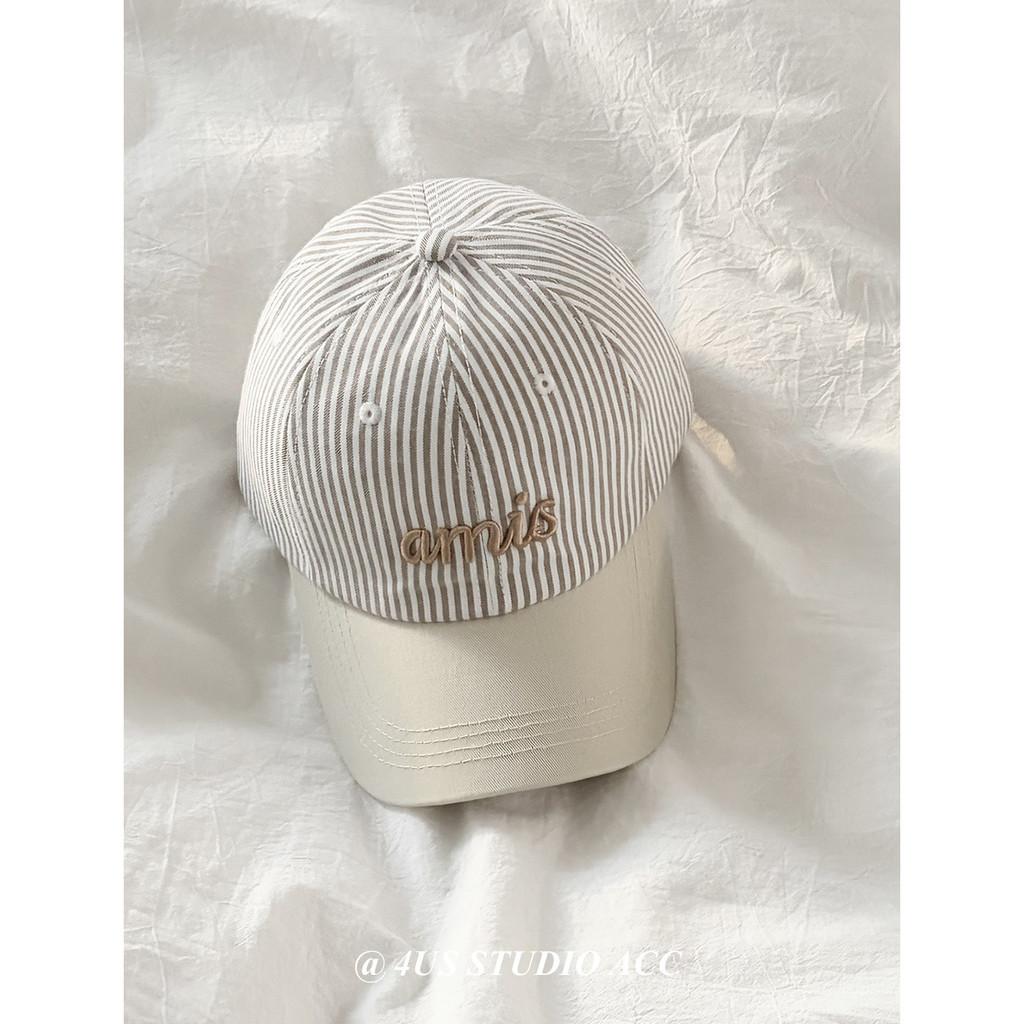 Minimalist Korean Striped Embroidered Baseball Cap For Women With Sun Protection KhakiStripe