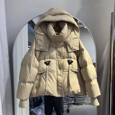 Cotton Clothes Women's Design Sense Hooded Knitted Thread Thickened Loose Triangular Streamer Warm Jacket Tide