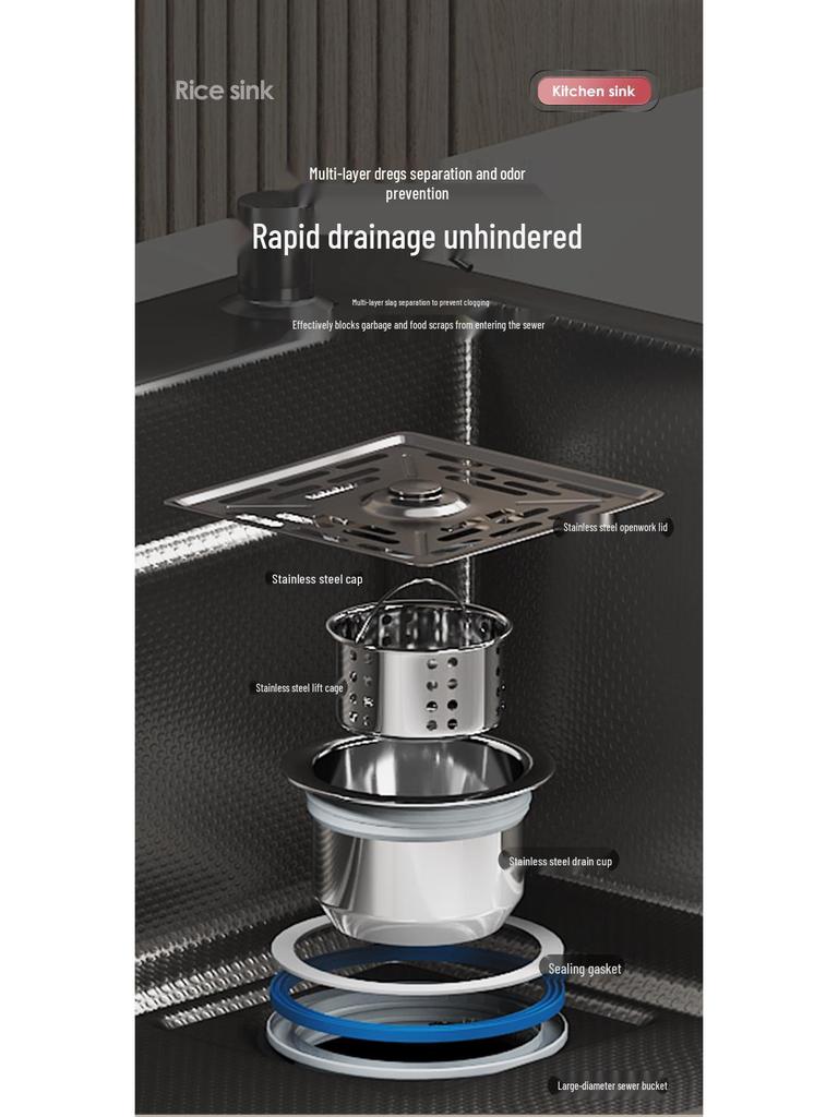 Handmade Gunmetal Gray SUS304 Stainless Steel Large Single Bowl Kitchen Sink