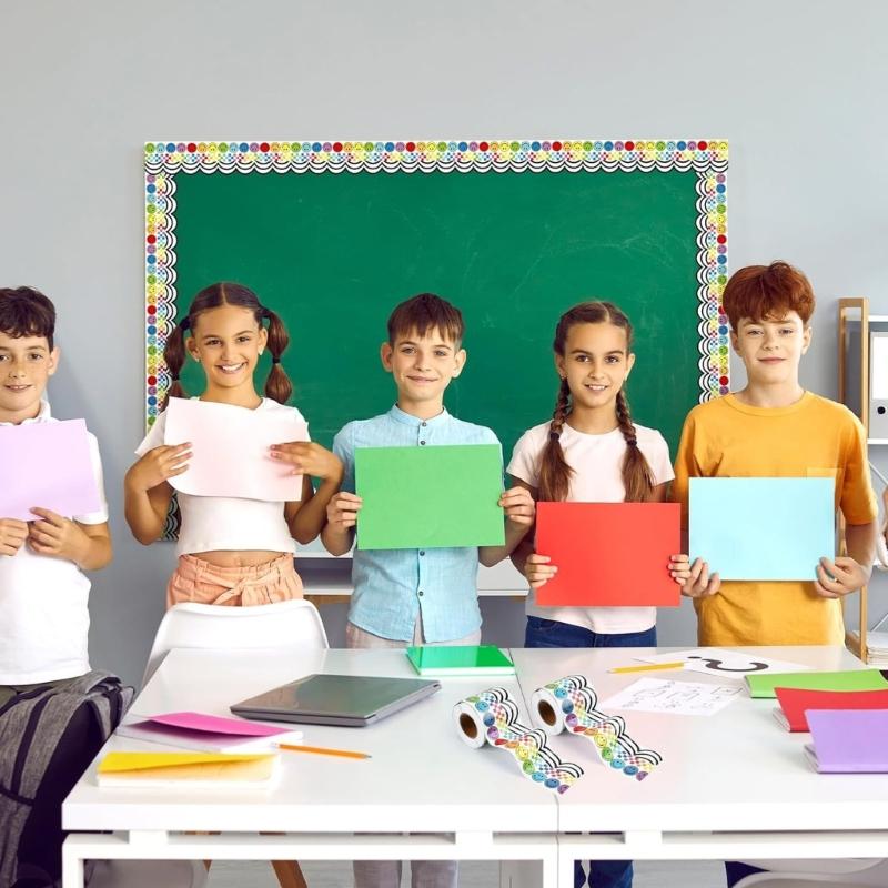 32.8ft Smiling Face Border Trim Wall Sticker for Chalkboard Notice Board Decoration Bulletin Board Border Trim Sticker